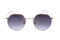 Gold-framed sunglasses with gradient lenses on a white background